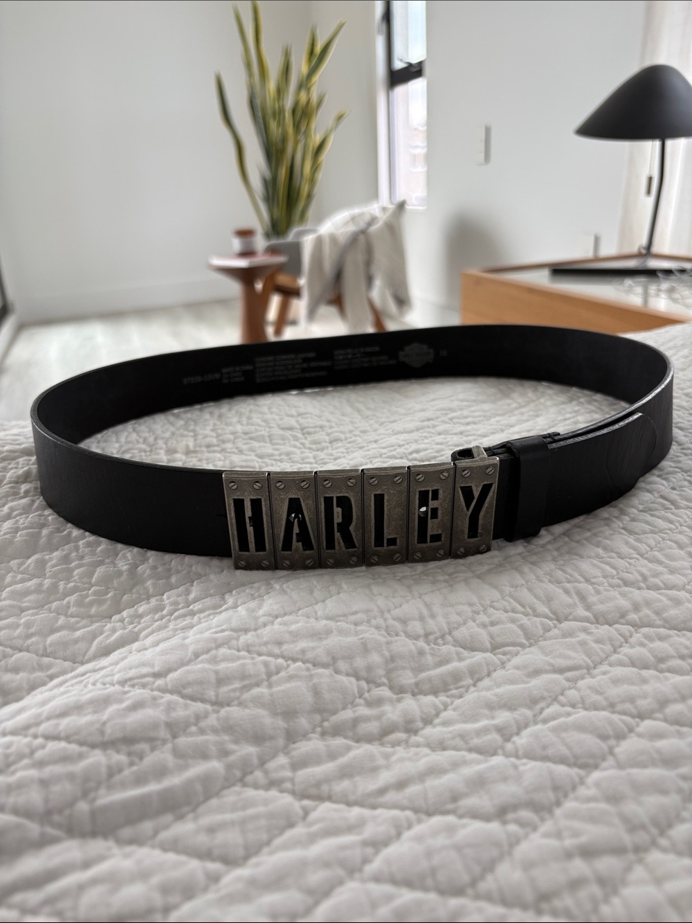 Harley-Davidson Black Leather Belt with Metal HARLEY Letter Buckle